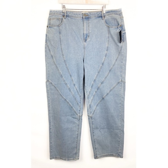 NWT Eloquii Plus Size Seam Detail Straight Leg Jeans, Light Wash - Size 20 - Picture 3 of 12